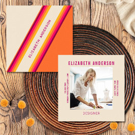 Cartão De Visita Quadrado Versões Retroativas Laranja Cor-de-Cor-de-Rosa Per