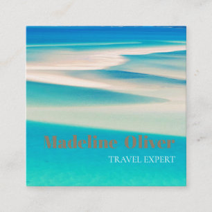 Cartão De Visita Quadrado Viagem Ocean Beach Sea Aqua Blue QR Business