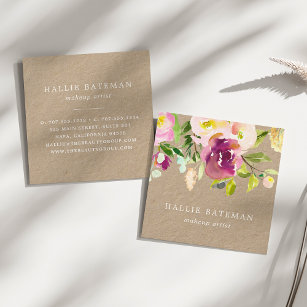 Cartão De Visita Quadrado Vibrant Bloom   Coroa Fluvial Floral Kraft