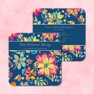Cartão De Visita Quadrado Vibrant Boho Floral Bohemian Flower