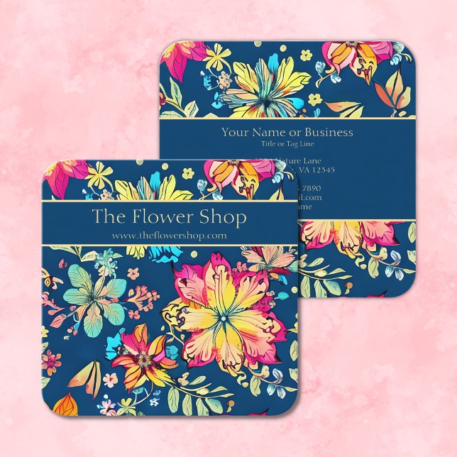 Cartão De Visita Quadrado Vibrant Boho Floral Bohemian Flower (Front and Back - Vibrant Boho Floral Bohemian Flower Square Business Card)