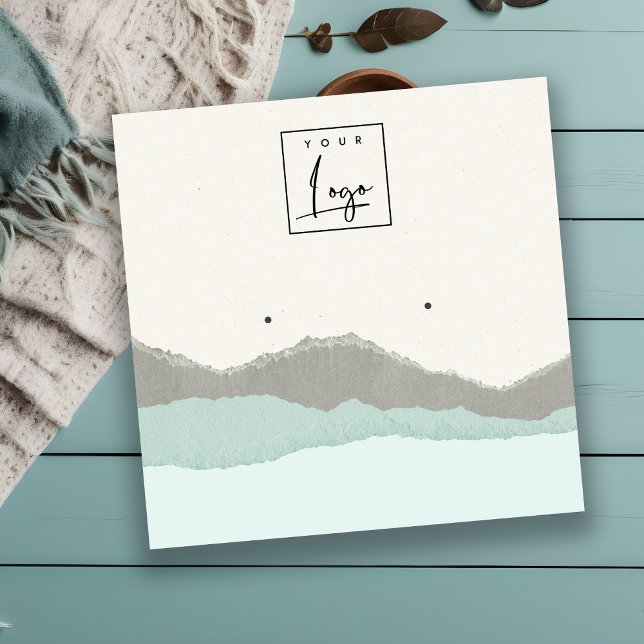 Cartão De Visita Quadrado Vídeo de Onda das Montanhas Pastel Aqua Kraft Moun (Criador carregado)