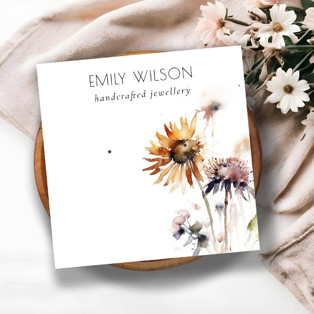 Cartão De Visita Quadrado Vídeo de Vestígios de Aquarela Seca de Flor Selvag (Criador carregado)