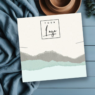 Cartão De Visita Quadrado Vídeo do Colar das Ondas de Pastel Aqua Kraft Moun