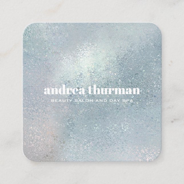Cartão De Visita Quadrado Vidro de Cristal Azul Elegante iridescente prematu (Frente)