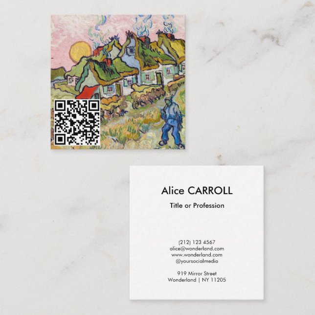 Cartão De Visita Quadrado Vincent van Gogh - Casas e Figura - Código QR (Frente/Verso)