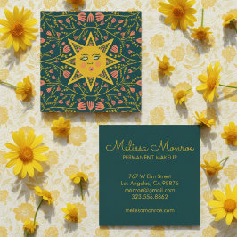 Cartão De Visita Quadrado Vinhas Sol e Flores Elegante Boho