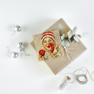 Cartão De Visita Quadrado vintage boy na neve