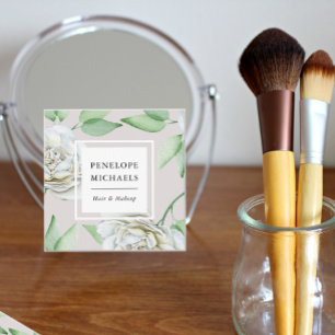 Cartão De Visita Quadrado Vintage Look White Watercolor Floral