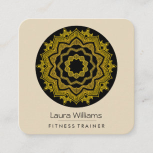 Cartão De Visita Quadrado Vintage Mandala Lotus Flor Dourado Instrutor Yoga