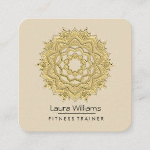 Cartão De Visita Quadrado Vintage Mandala Lotus Flor Dourado Instrutor Yoga