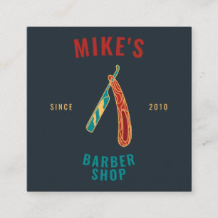 Cartão De Visita Quadrado Vintage marinho mens barbershop barbearia barbeari