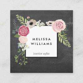 Cartão De Visita Quadrado Vintage Modern Floral Motif em Chalkboard