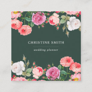 Cartão De Visita Quadrado Vintage Moderno Simples Floral Rosa Negócios