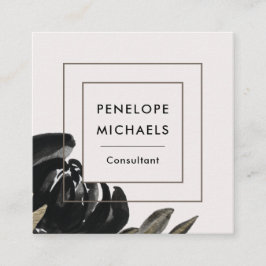 Cartão De Visita Quadrado Vintage Olhe Floral no Fundo da Cinza Pálida