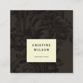 Cartão De Visita Quadrado Vintage ornamental típica castanha escura vitorian