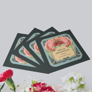 Cartão De Visita Quadrado Vintage Retro French Floral Art Nouveau Frame