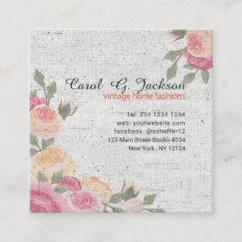 Cartão De Visita Quadrado Vintage romântico dos rosas do jardim secreto