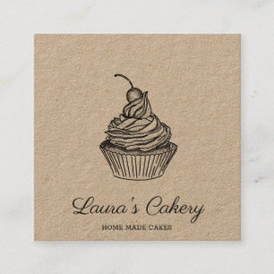 Cartão De Visita Quadrado Vintagem russa da padaria do Cupcake Cakes & Sweet