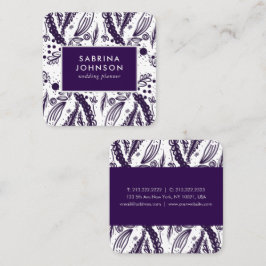 Cartão De Visita Quadrado Violeta deixa flores padrão bolinhas