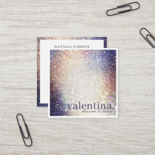 Cartão De Visita Quadrado Violeta Elegante e Champanhe - Maquiagem de Beleza