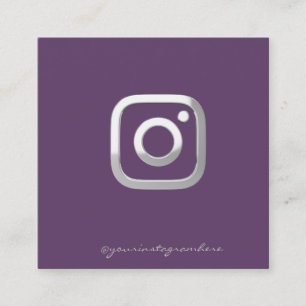 Cartão De Visita Quadrado Violeta Simples Moderno, Prata Mídia Social Instag