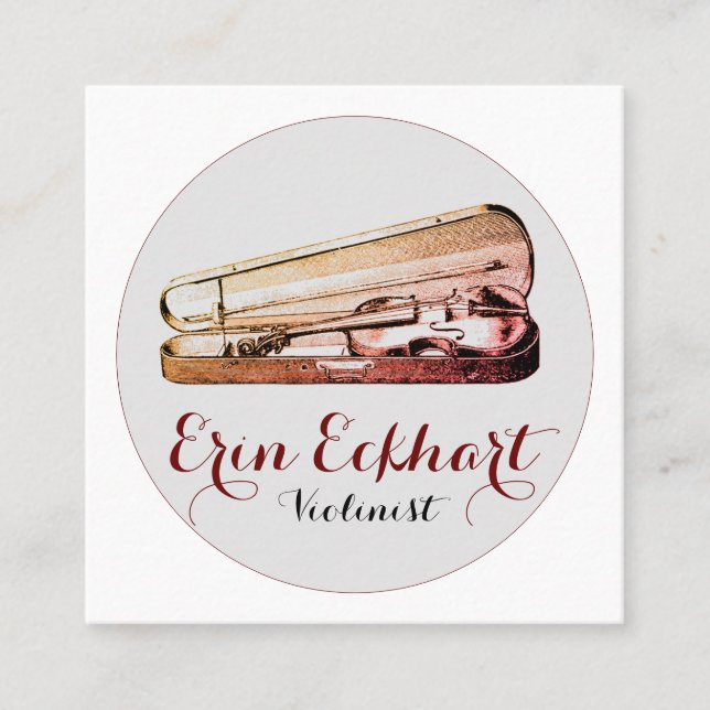 Cartão De Visita Quadrado Violino Em Caso De Músico Violinista (Frente)