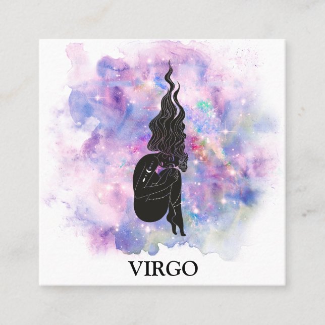 Cartão De Visita Quadrado *~* VIRGO Astrologia Zodiac Lê Azul Rosa (Frente)