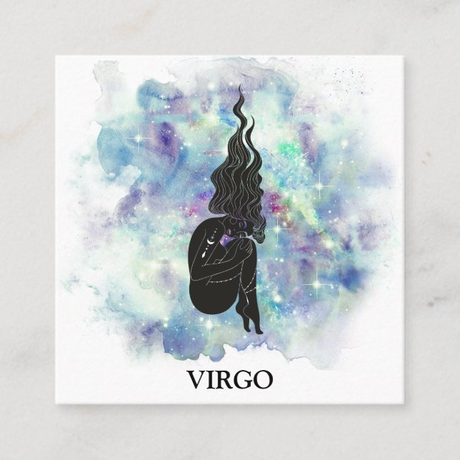 Cartão De Visita Quadrado *~* VIRGO Astrologia Zodiac Lê Teal + Azul (Frente)