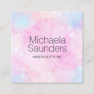 Cartão De Visita Quadrado Watercolor Cotton Candy Pastel Makeup Artist MUA