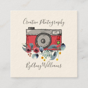 Cartão De Visita Quadrado Watercolor Floral Vintage Fotografia