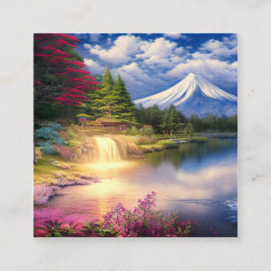 Cartão De Visita Quadrado Watercolor Fuji é a montanha mais alta do Japão