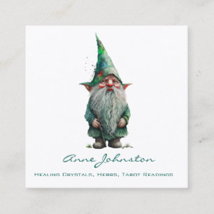 Cartão De Visita Quadrado Watercolor Gnome Green