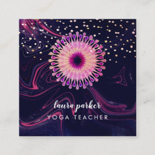 Cartão De Visita Quadrado Watercolor Lotus Flower Mandala Meditação Yoga S