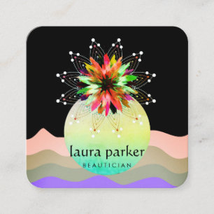 Cartão De Visita Quadrado Watercolor Lotus Flower Massage Professor de Yoga