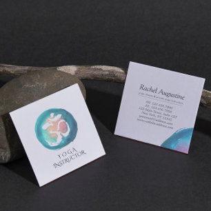 Cartão De Visita Quadrado Watercolor Om - Símbolo Yoga - Meditação Instrutor