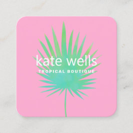 Cartão De Visita Quadrado Watercolor Palm Leaf Tropical Clothing Boutique