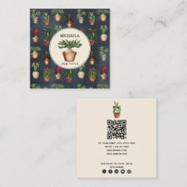 Cartão De Visita Quadrado Watercolor Plantas Potentes Home Staging Código QR