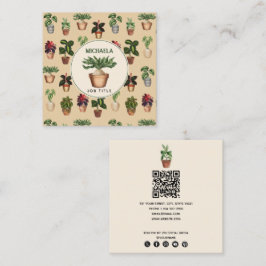 Cartão De Visita Quadrado Watercolor Plantas Potentes Home Staging Código QR