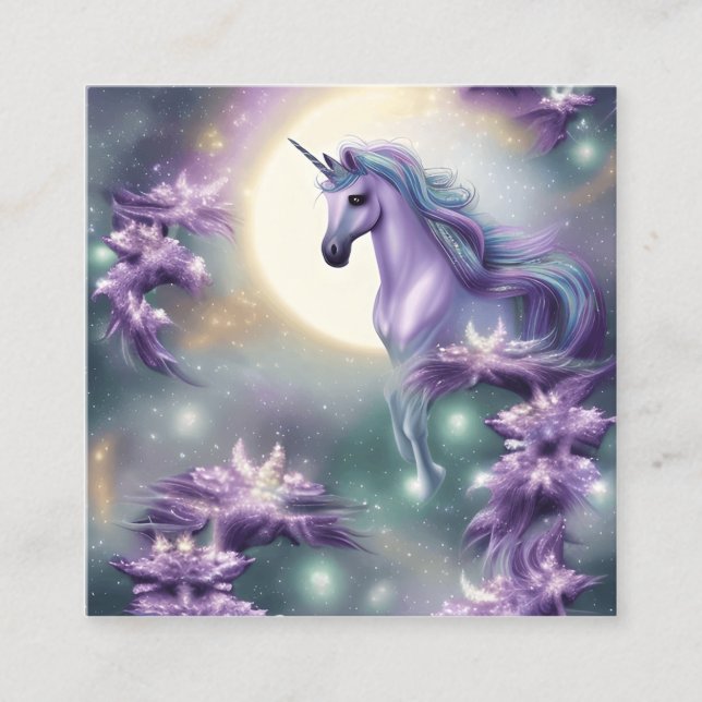 Cartão De Visita Quadrado Watercolor Unicorn (Frente)