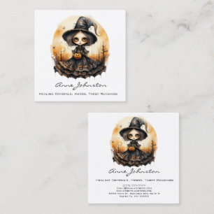 Cartão De Visita Quadrado Watercolor Witch Doll Halloween