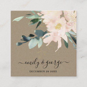 CARTÃO DE VISITA QUADRADO WEBSITE RUSTIC BLUSH KRAFT FLORAL BUNCH WEDSITE