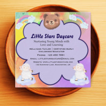 Whimsical Cute Rainbow Animal Daycare Card Kids