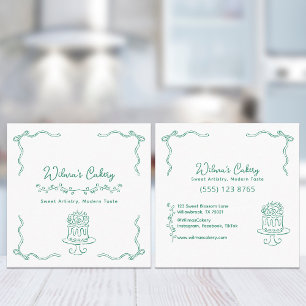 Cartão De Visita Quadrado Whimsical Drawn Casamento Cake Bakary Business