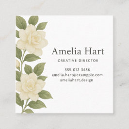 Cartão De Visita Quadrado White Floral Business Card
