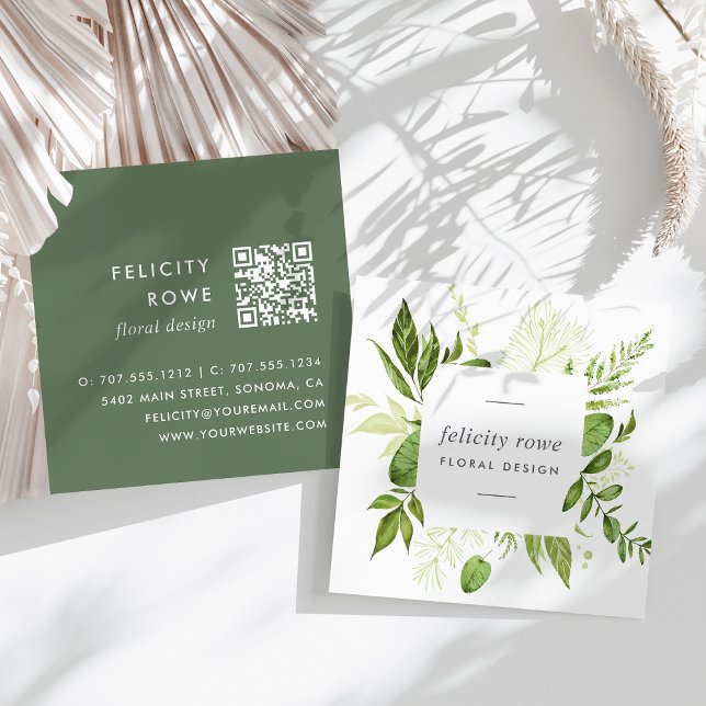 Cartão De Visita Quadrado Wild Meadow | Código QR do Quadro Botânico (Criador carregado)