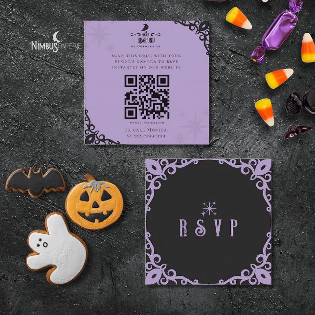 Cartão De Visita Quadrado Witchy Lavender Halloween Quick Response Card (Criador carregado)