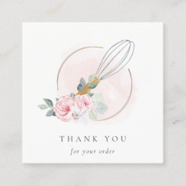 Cartão De Visita Quadrado Wooden Whisk Blush Watercolor Flora Chef Obrigado