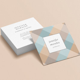 Cartão De Visita Quadrado Xadrez De Aquarela Castanho Tan Aqua