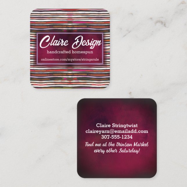 Cartão De Visita Quadrado Yarn knitter tricotando crochet homespun artesanat (Frente/Verso)